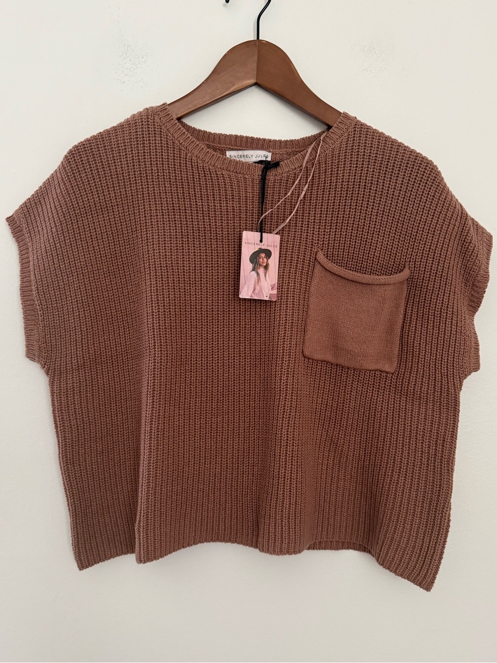 Sincerely Jules cropped rib-knit cap sleeve sweater Mauve Size Large